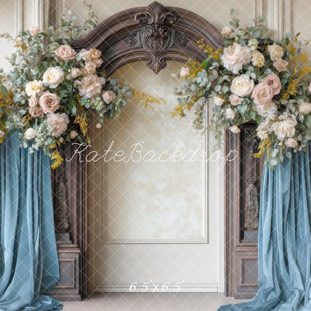 Kate Rétro Fleurs Arche Rideaux Bleu Toile de fond conçue par Mini MakeBelieve - Kate Backdrop FR