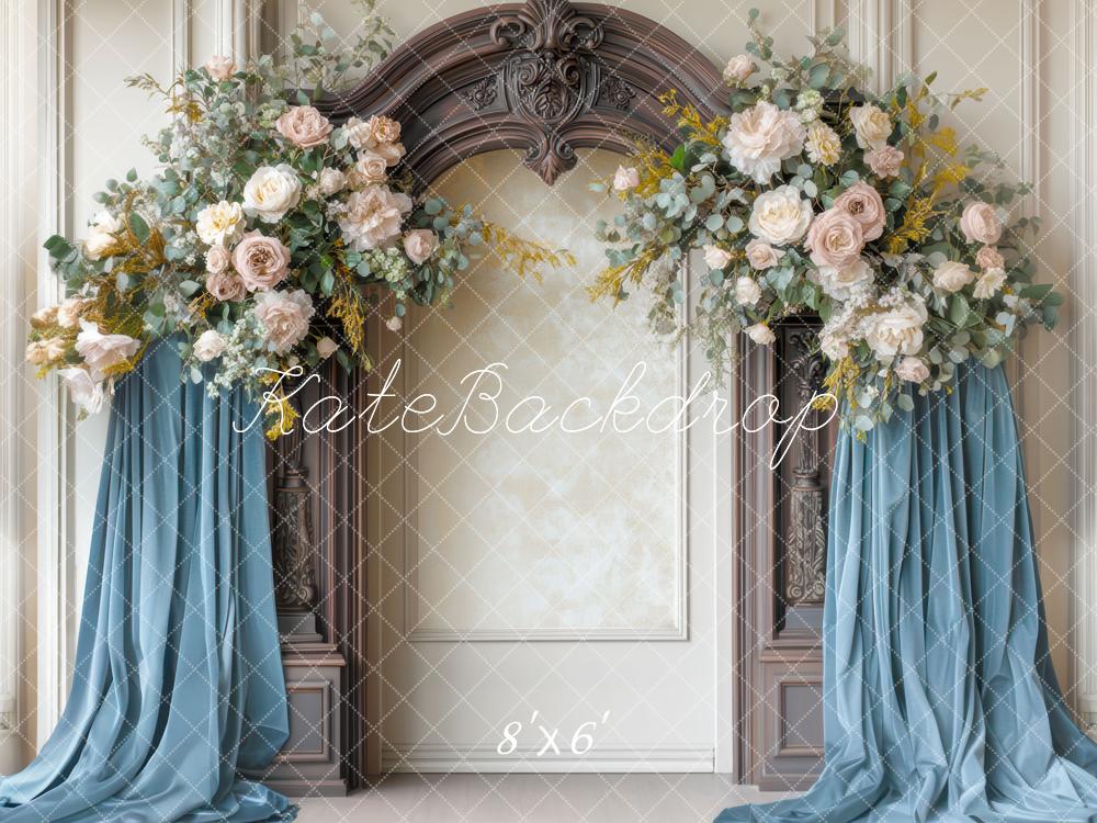 Kate Rétro Fleurs Arche Rideaux Bleu Toile de fond conçue par Mini MakeBelieve - Kate Backdrop FR