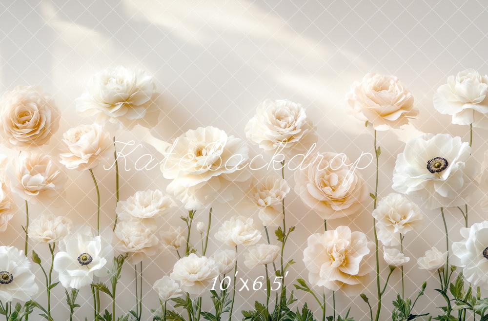 Kate Fleurs Crème Blanc Lumière du soleil Toile de fond conçue par Mini MakeBelieve - Kate Backdrop FR