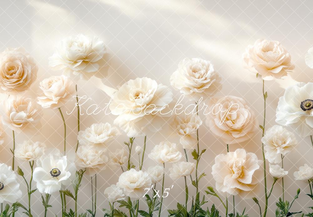 Kate Fleurs Crème Blanc Lumière du soleil Toile de fond conçue par Mini MakeBelieve - Kate Backdrop FR