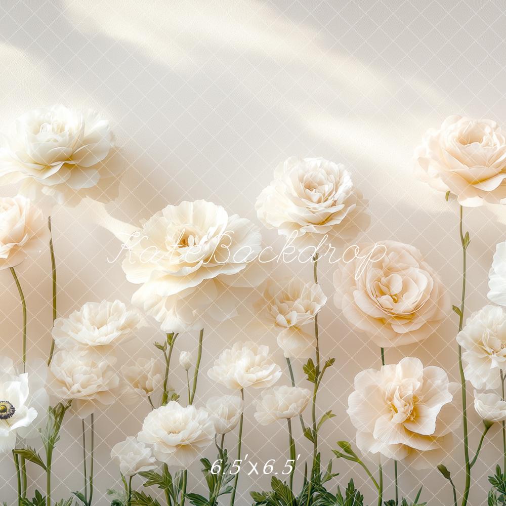 Kate Fleurs Crème Blanc Lumière du soleil Toile de fond conçue par Mini MakeBelieve - Kate Backdrop FR