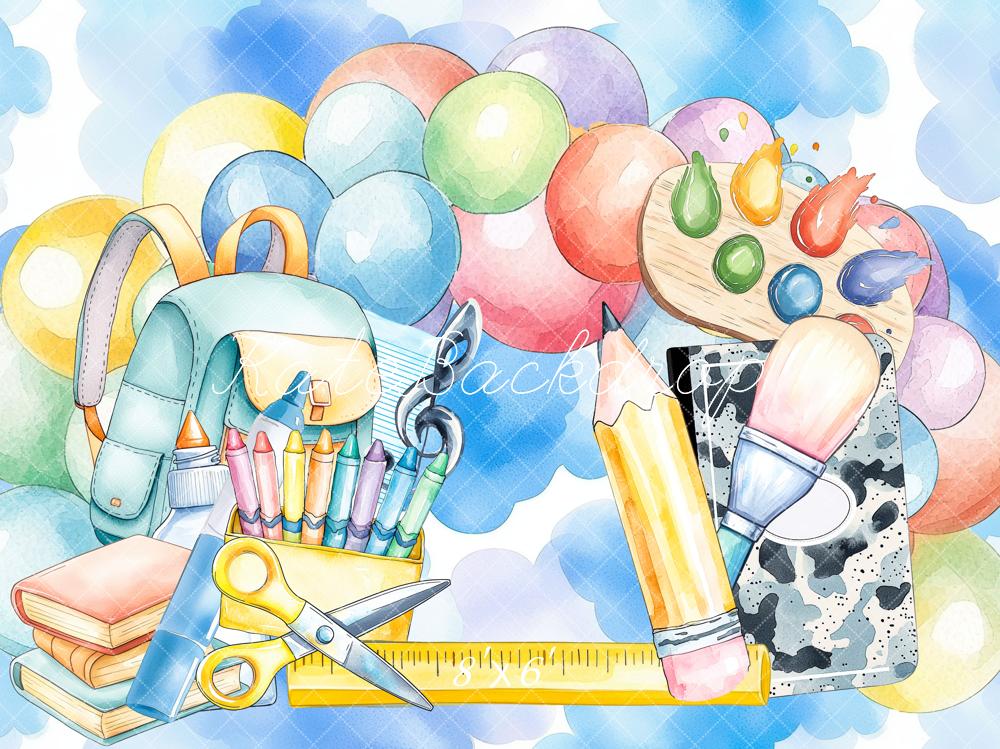 Kate Scolaire Aquarelle Fournitures d'art Toile de fond conçue par Mini MakeBelieve - Kate Backdrop FR