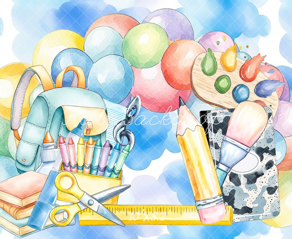 Kate Scolaire Aquarelle Fournitures d'art Toile de fond conçue par Mini MakeBelieve - Kate Backdrop FR