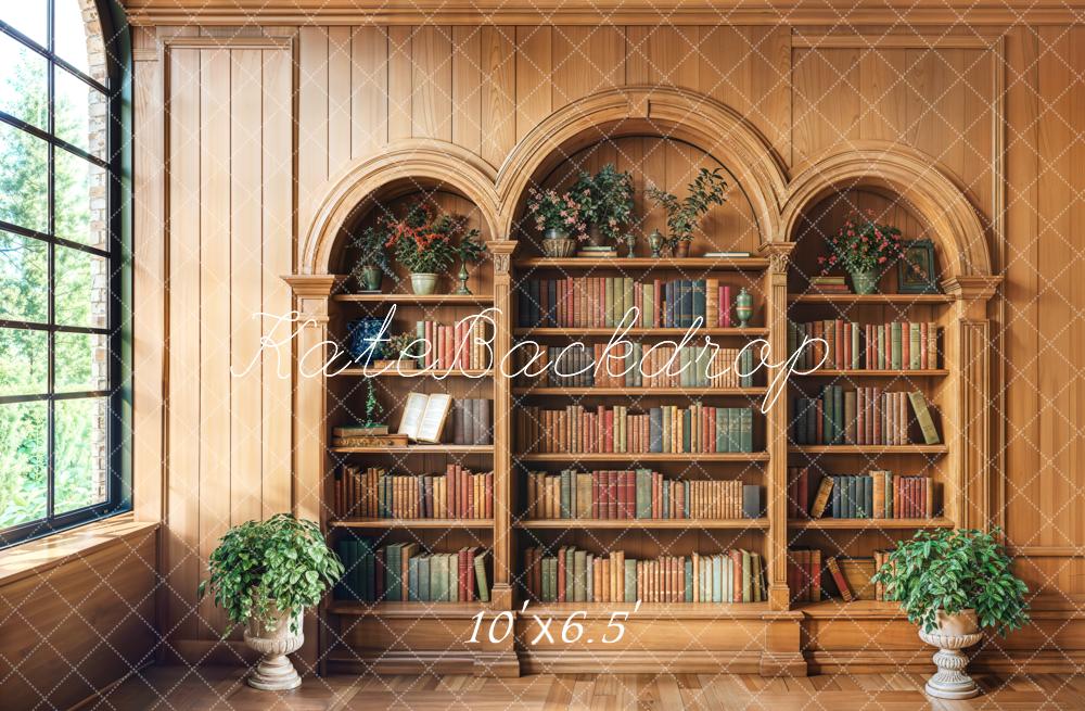 Kate Bibliothèque en Bois Fenêtre École Toile de fond conçue par Emetselch - Kate Backdrop FR