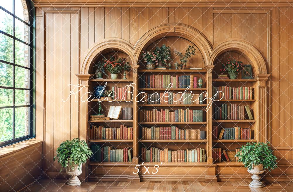 Kate Bibliothèque en Bois Fenêtre École Toile de fond conçue par Emetselch - Kate Backdrop FR