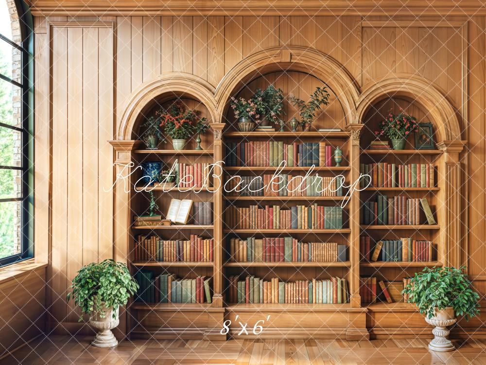 Kate Bibliothèque en Bois Fenêtre École Toile de fond conçue par Emetselch - Kate Backdrop FR