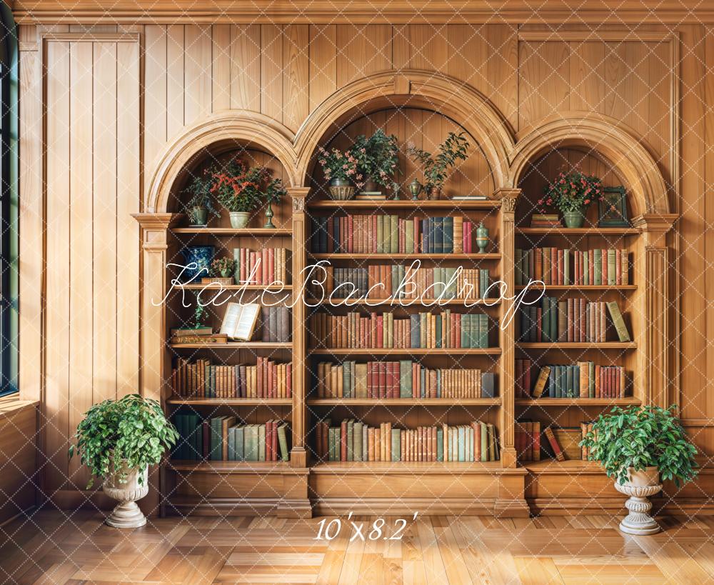 Kate Bibliothèque en Bois Fenêtre École Toile de fond conçue par Emetselch - Kate Backdrop FR