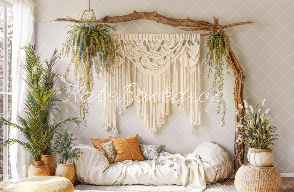 Kate Bohème Macramé Plante Canapé Confortable Toile de fond conçue par Emetselch - Kate Backdrop FR