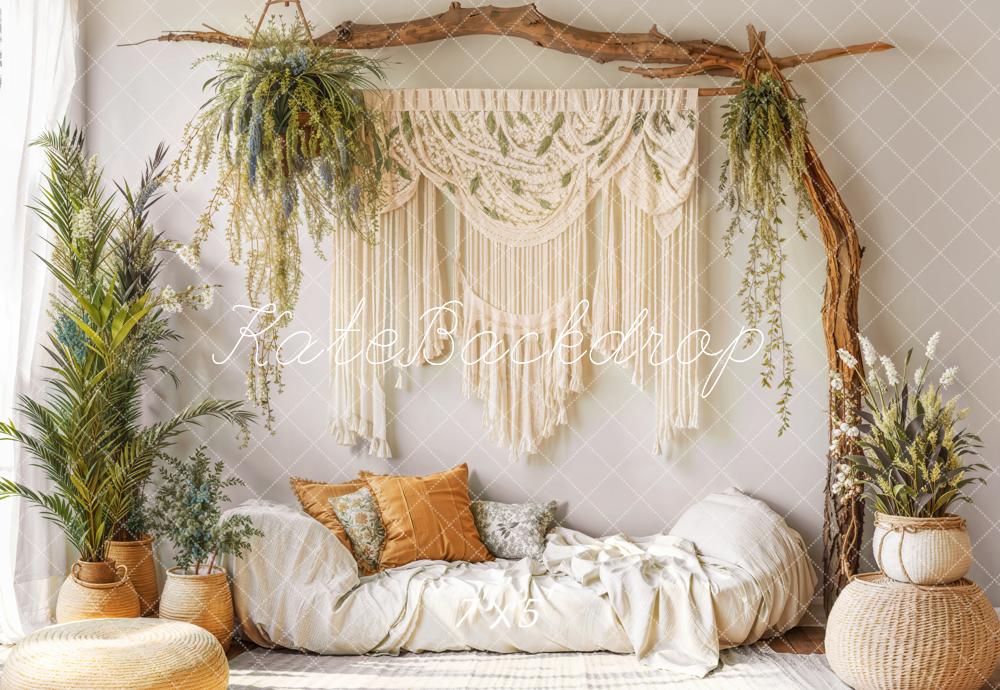 Kate Bohème Macramé Plante Canapé Confortable Toile de fond conçue par Emetselch - Kate Backdrop FR