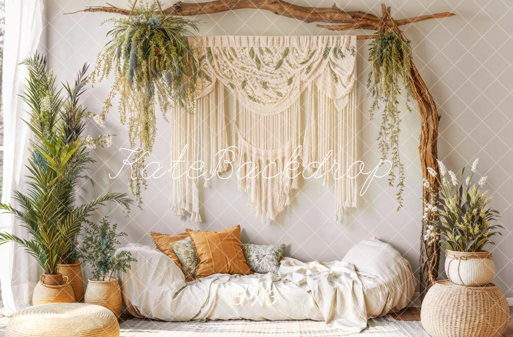 Kate Bohème Macramé Plante Canapé Confortable Toile de fond conçue par Emetselch - Kate Backdrop FR