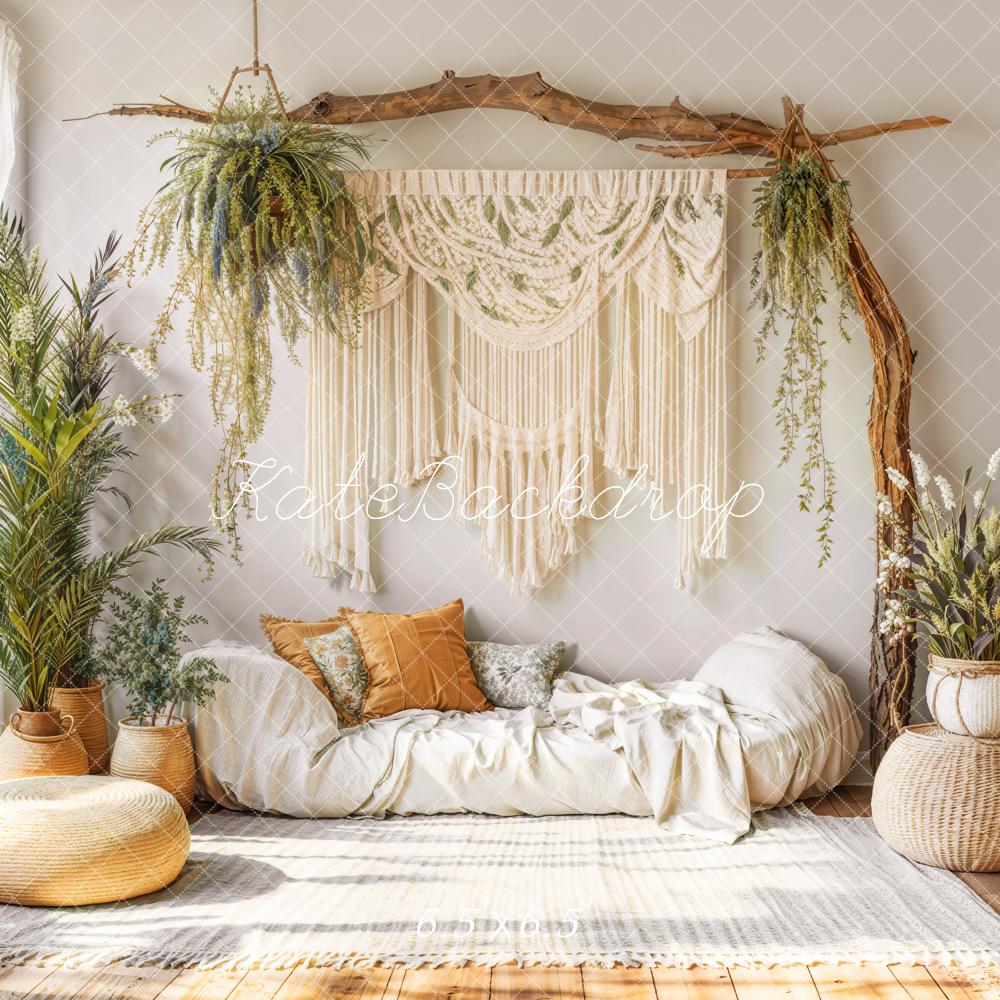 Kate Bohème Macramé Plante Canapé Confortable Toile de fond conçue par Emetselch - Kate Backdrop FR