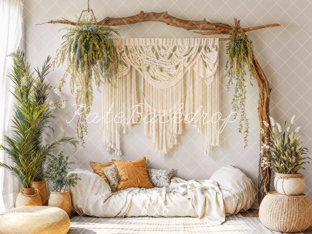 Kate Bohème Macramé Plante Canapé Confortable Toile de fond conçue par Emetselch - Kate Backdrop FR