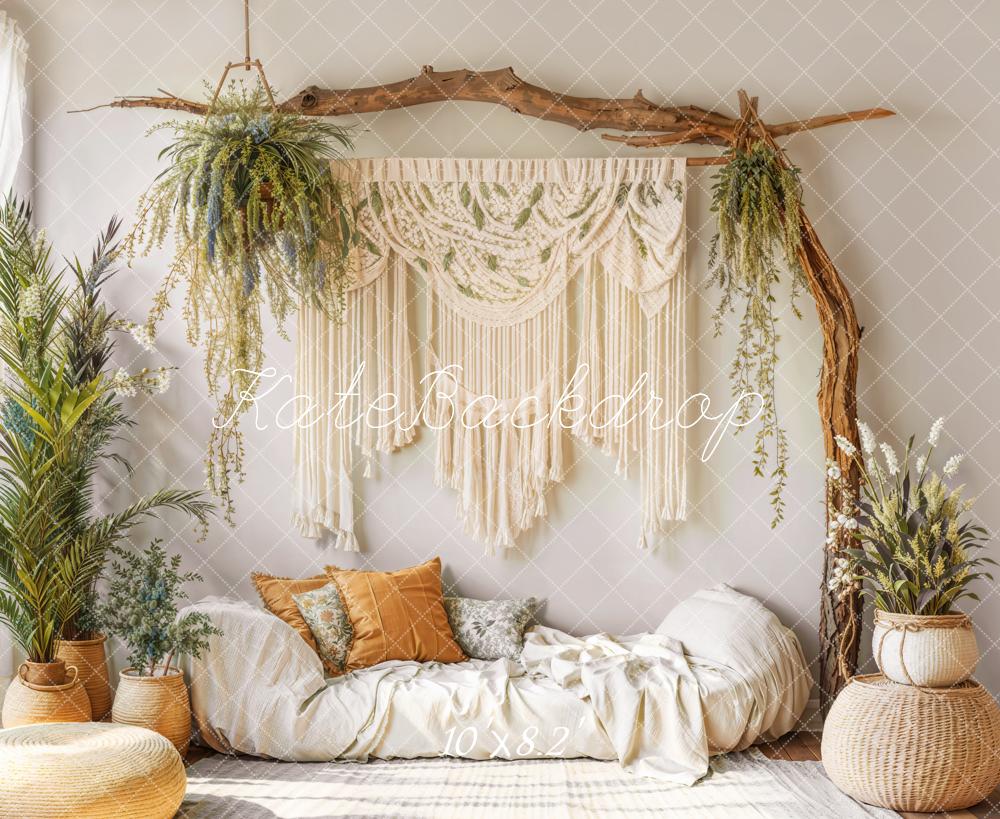 Kate Bohème Macramé Plante Canapé Confortable Toile de fond conçue par Emetselch - Kate Backdrop FR