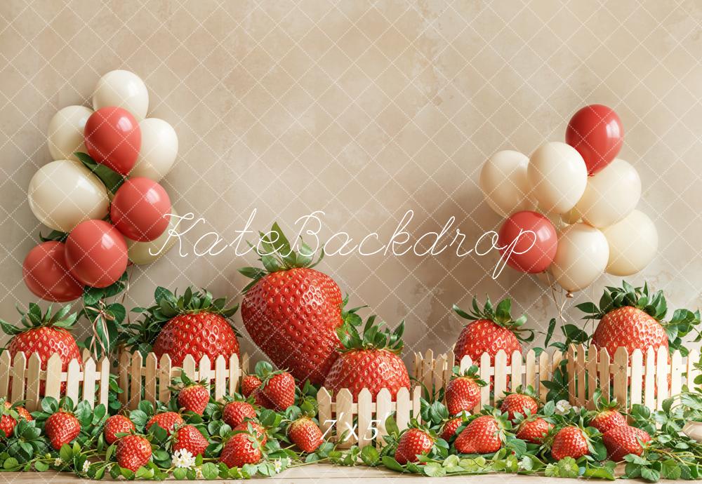 Kate Fraise Ballon Clôture Jardin Anniversaire Toile de fond conçue par Emetselch - Kate Backdrop FR