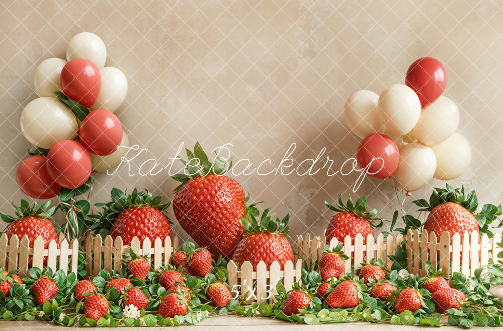 Kate Fraise Ballon Clôture Jardin Anniversaire Toile de fond conçue par Emetselch - Kate Backdrop FR