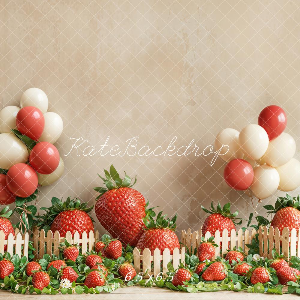 Kate Fraise Ballon Clôture Jardin Anniversaire Toile de fond conçue par Emetselch - Kate Backdrop FR