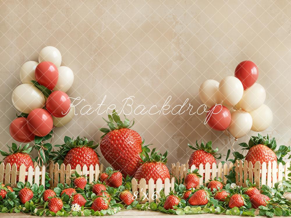 Kate Fraise Ballon Clôture Jardin Anniversaire Toile de fond conçue par Emetselch - Kate Backdrop FR