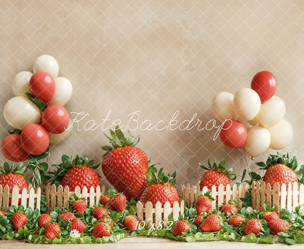 Kate Fraise Ballon Clôture Jardin Anniversaire Toile de fond conçue par Emetselch - Kate Backdrop FR