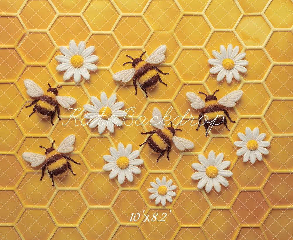 Kate Nid d'abeille Abeille Pâquerette Toile de fond conçu par Ashley Paul - Kate Backdrop FR