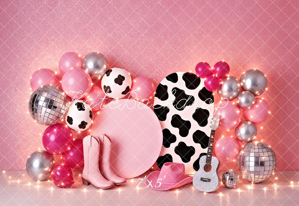 Kate Anniversaire Rose Ballons Guitare Disco Toile de fond conçu par Ashley Paul - Kate Backdrop FR
