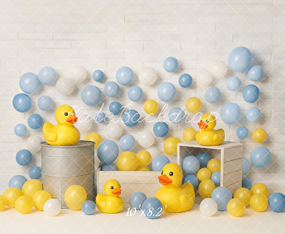 Kate Anniversaire Canard Jaune Ballons Toile de fond conçu par Ashley Paul - Kate Backdrop FR