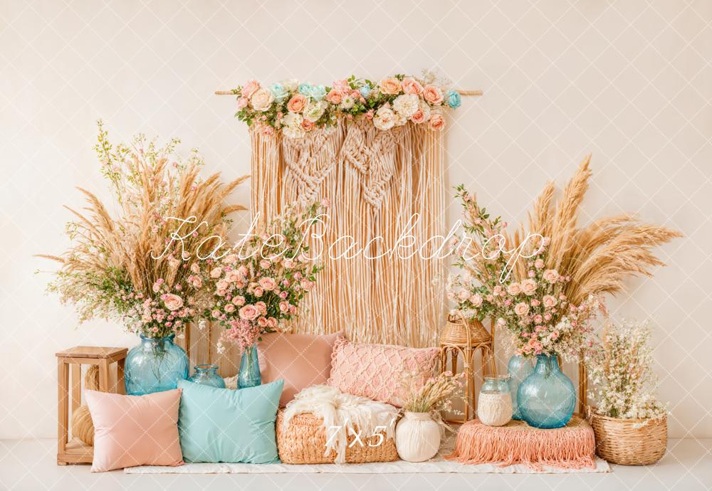 Kate Bohème Fleur Macramé Coussins Vase Toile de fond conçue par Emetselch - Kate Backdrop FR