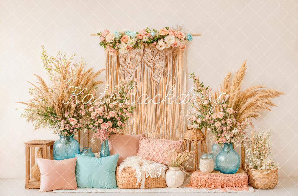 Kate Bohème Fleur Macramé Coussins Vase Toile de fond conçue par Emetselch - Kate Backdrop FR