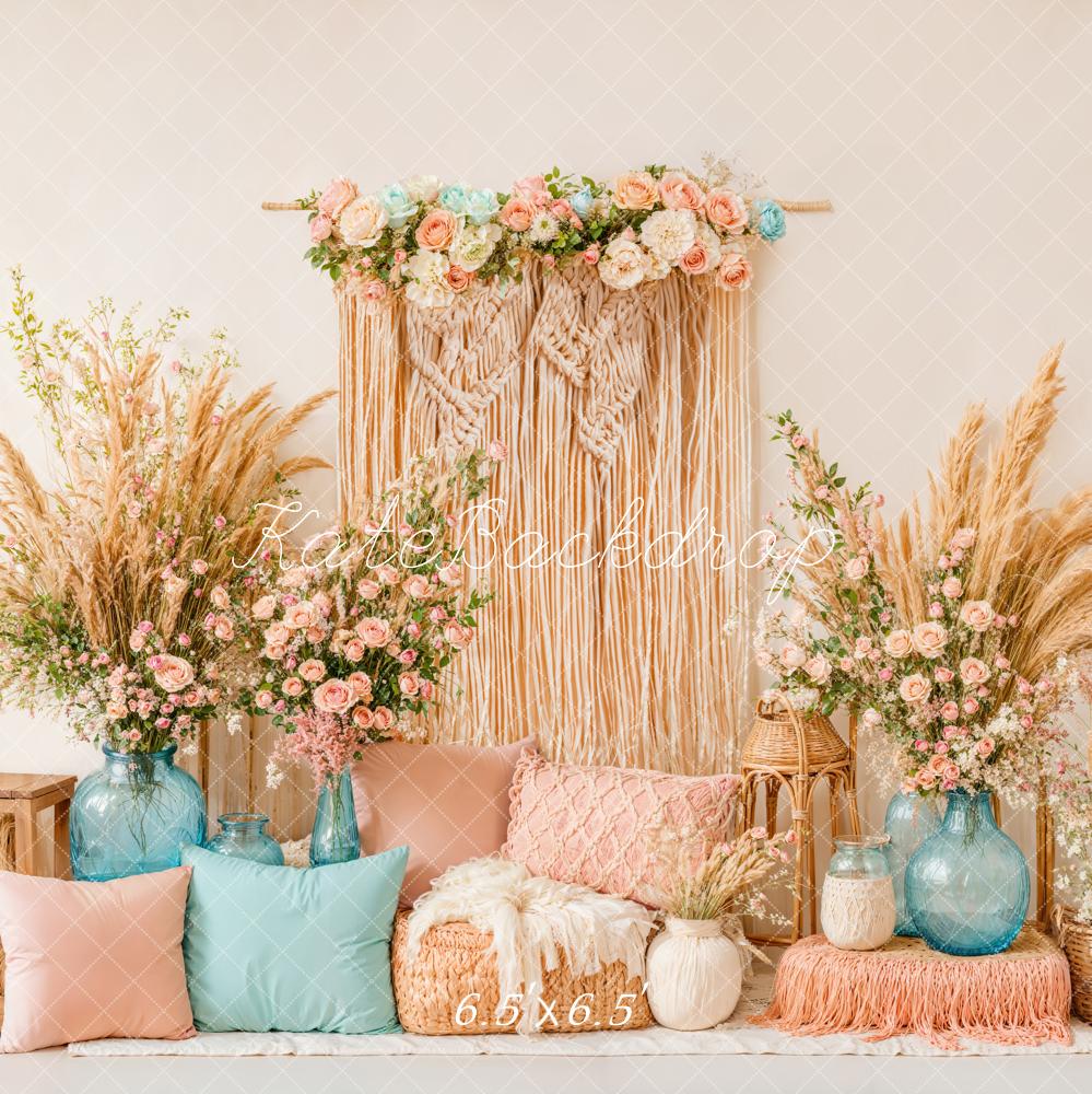 Kate Bohème Fleur Macramé Coussins Vase Toile de fond conçue par Emetselch - Kate Backdrop FR
