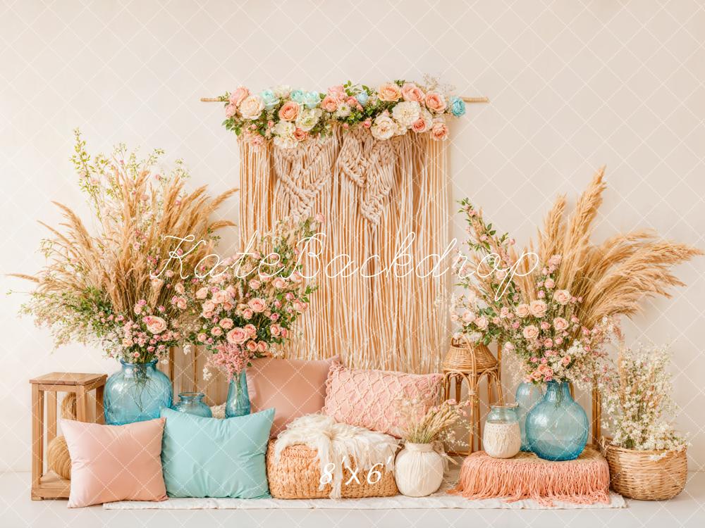 Kate Bohème Fleur Macramé Coussins Vase Toile de fond conçue par Emetselch - Kate Backdrop FR
