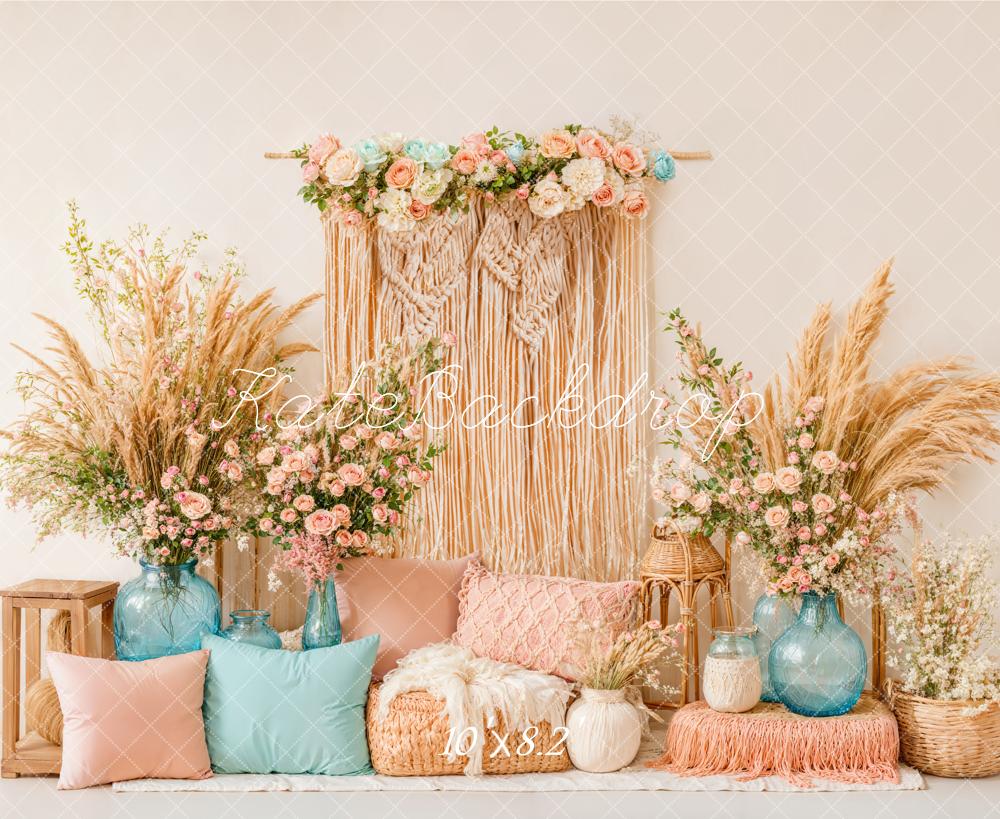 Kate Bohème Fleur Macramé Coussins Vase Toile de fond conçue par Emetselch - Kate Backdrop FR