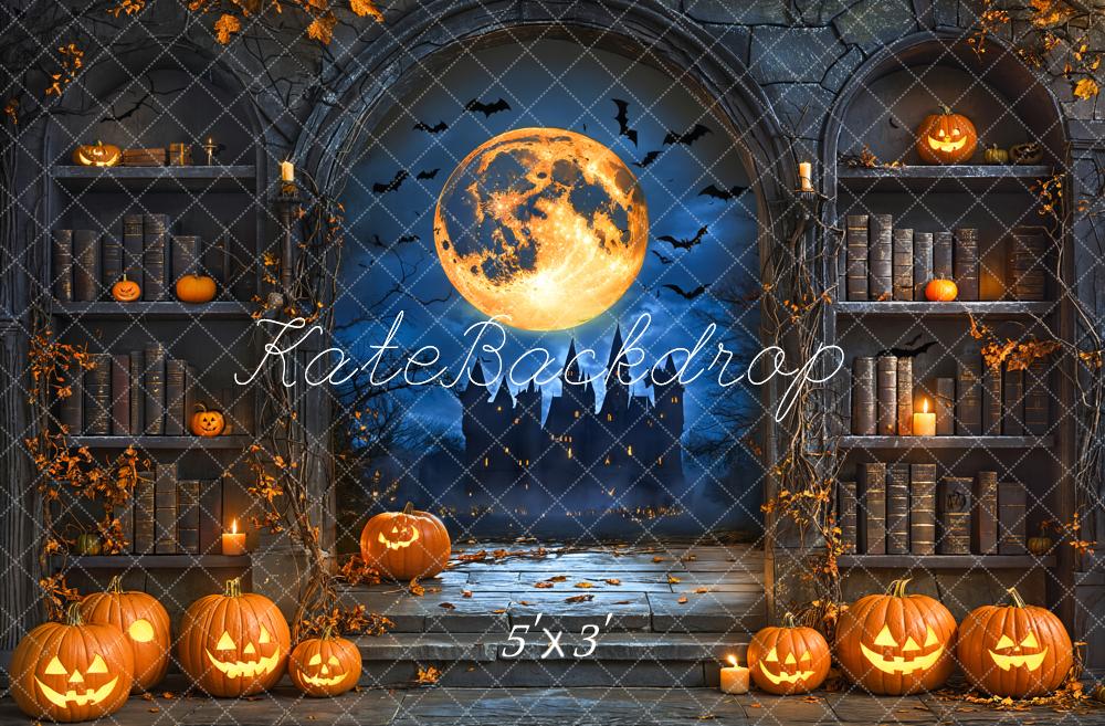 Kate Halloween Citrouille Lune Étagère à livres Toile de fond conçue par Emetselch - Kate Backdrop FR
