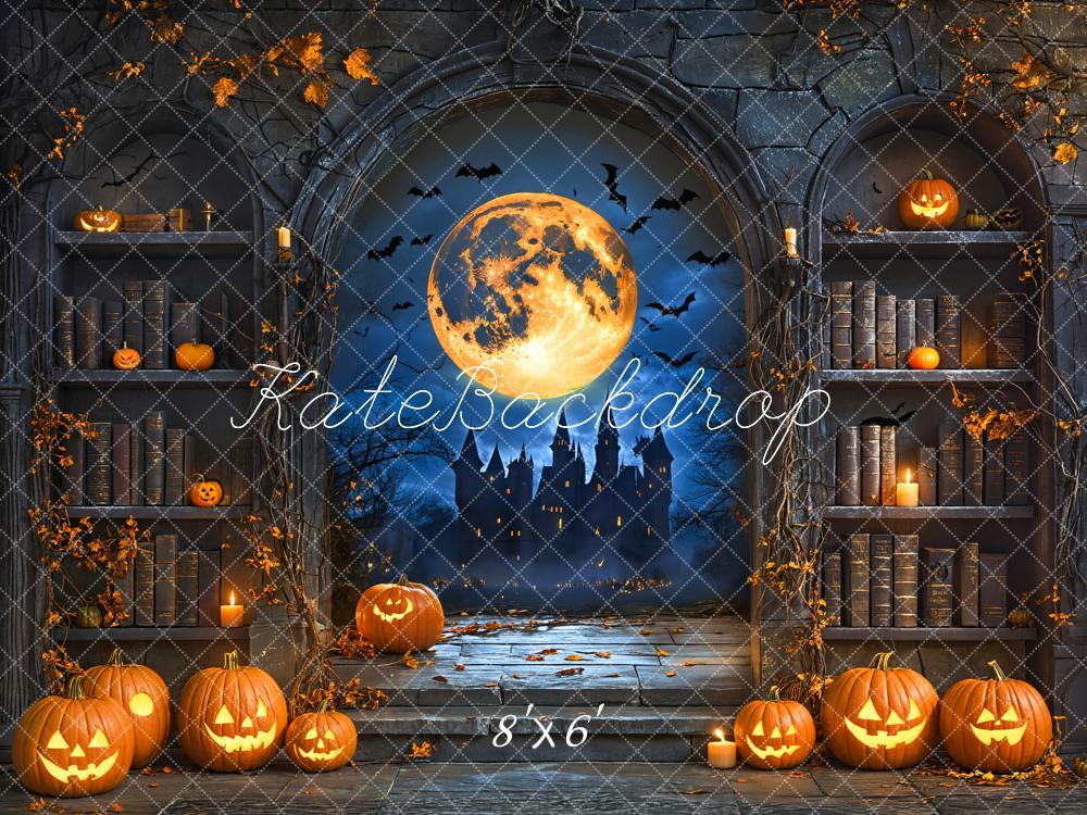 Kate Halloween Citrouille Lune Étagère à livres Toile de fond conçue par Emetselch - Kate Backdrop FR
