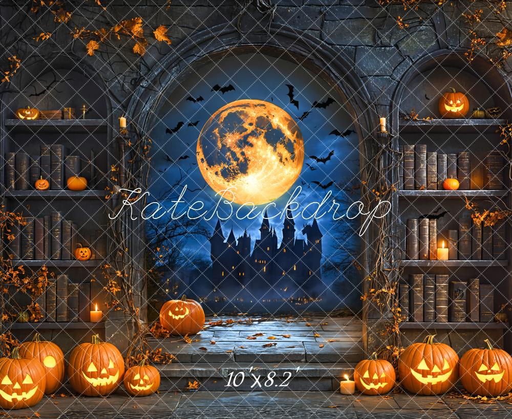 Kate Halloween Citrouille Lune Étagère à livres Toile de fond conçue par Emetselch - Kate Backdrop FR