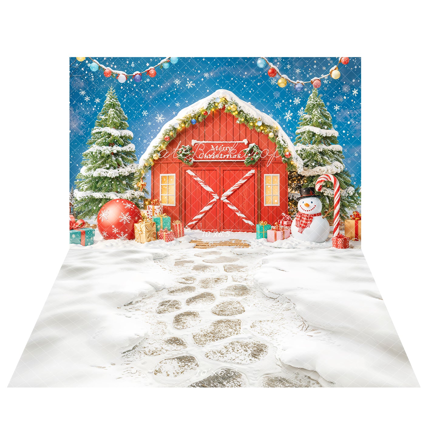 Kate Noël Grange Bonhomme de neige Toile de fond+Hiver Neige Pavés Chemin Sol Toile de fond