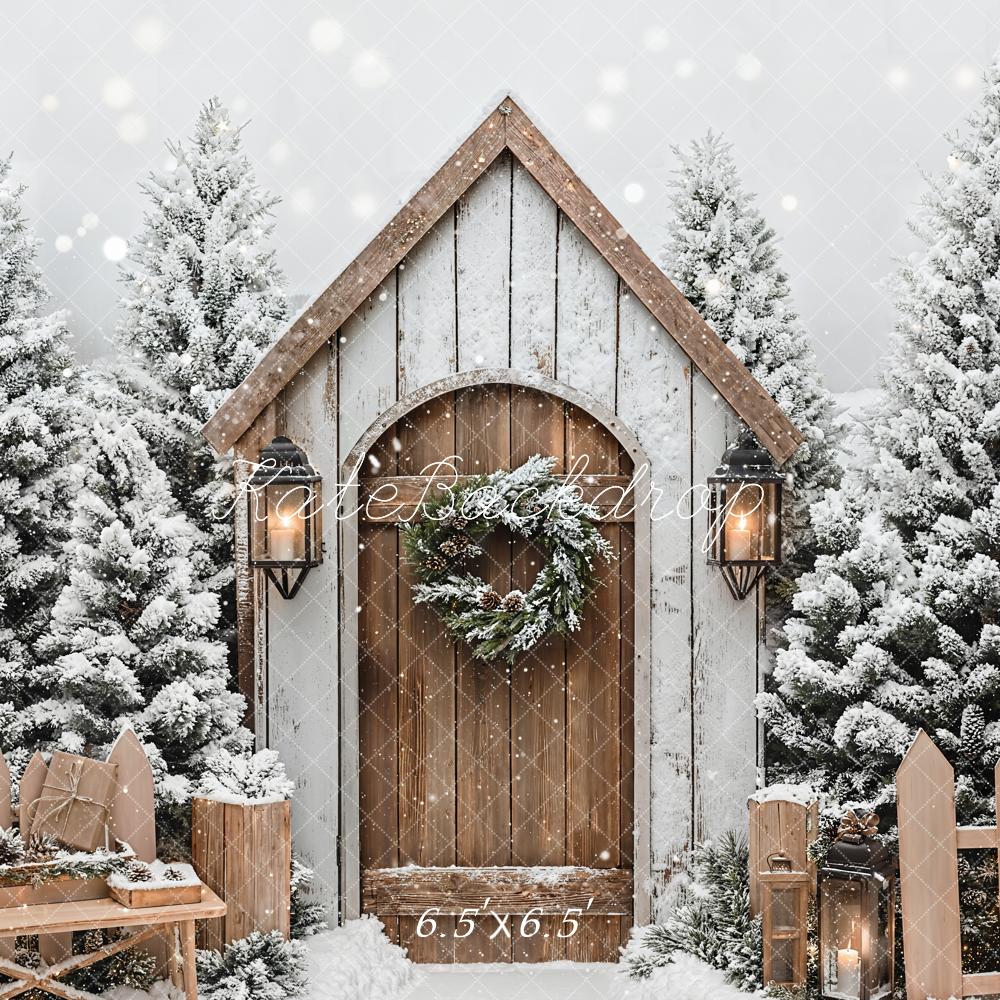 Kate Noël Hiver Maison Neige Clôture Toile de fond conçue par Emetselch