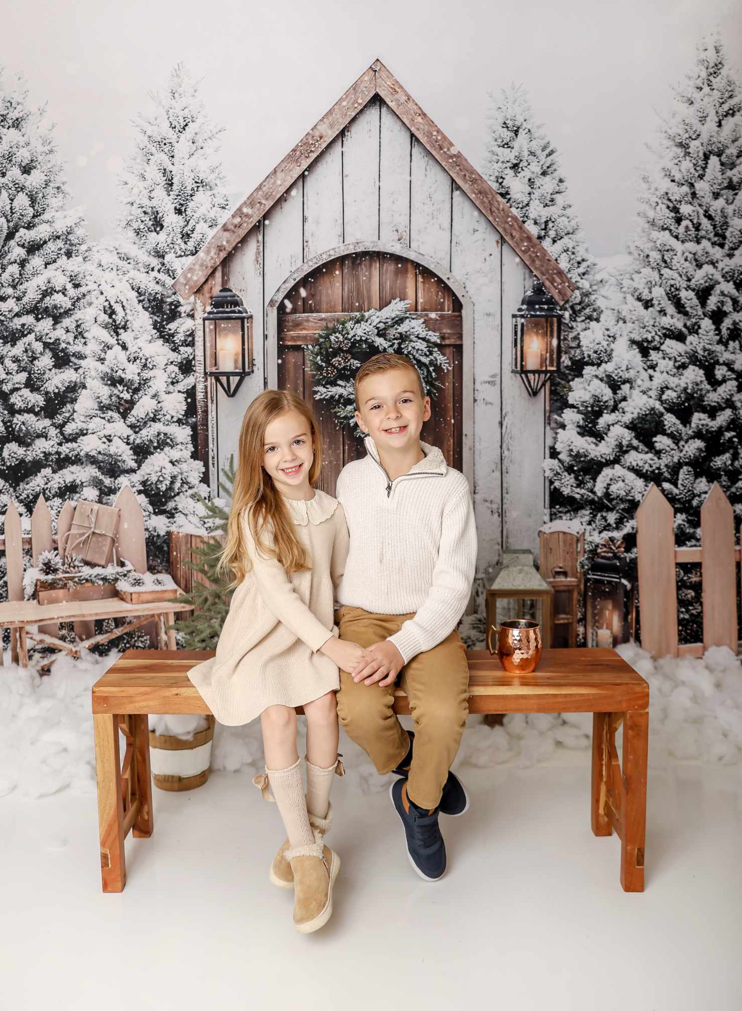 Kate Noël Hiver Maison Neige Clôture Toile de fond conçue par Emetselch