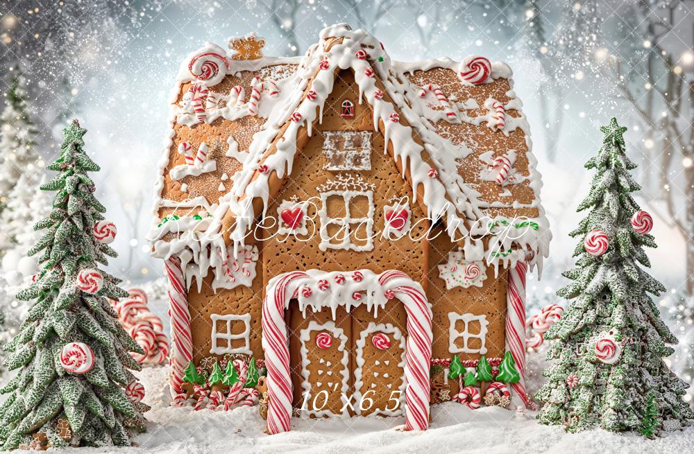 Kate Noël Maison en Pain d'épices Neige Toile de fond conçue par Chain Photographie - Kate Backdrop FR