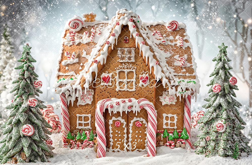 Kate Noël Maison en Pain d'épices Neige Toile de fond conçue par Chain Photographie - Kate Backdrop FR