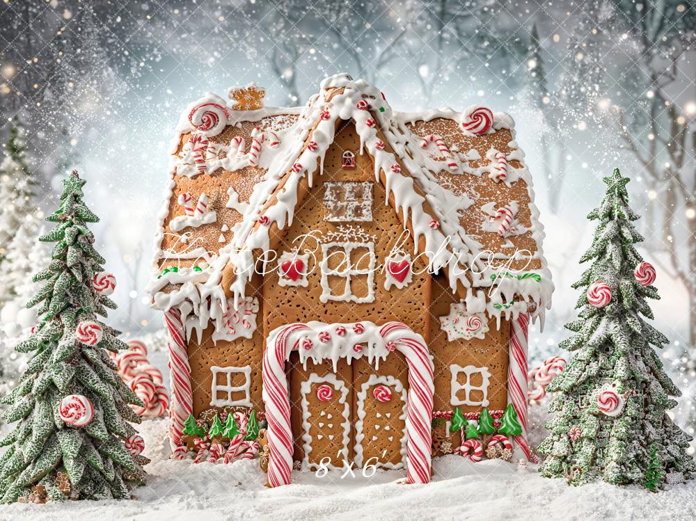 Kate Noël Maison en Pain d'épices Neige Toile de fond conçue par Chain Photographie - Kate Backdrop FR