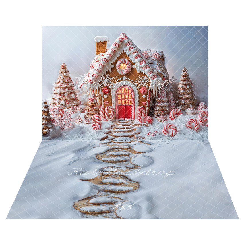Kate Maison en Pain d'épices Noël Toile de fond+Neige Chemin de Pierre Sol Toile de fond