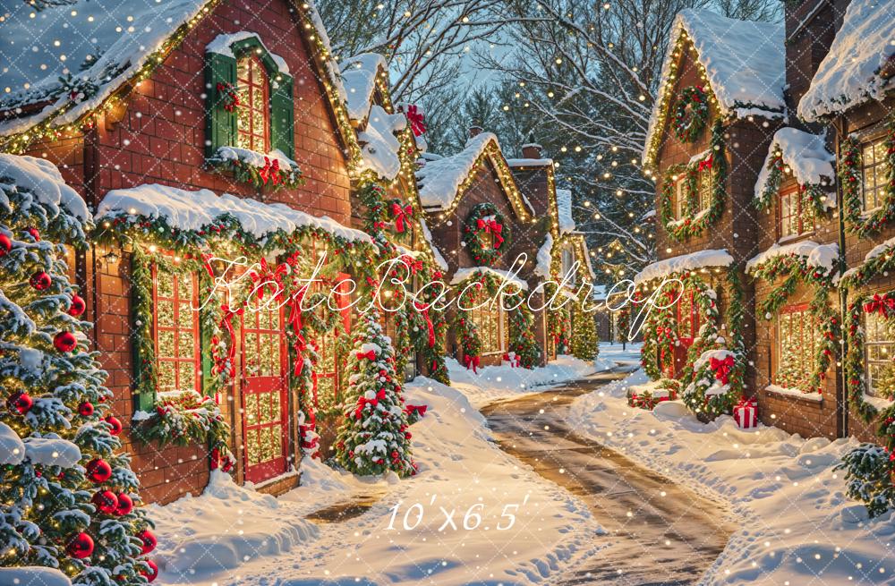 Kate Noël Village Neige Lumières Toile de fond conçue par Chain Photographie - Kate Backdrop FR