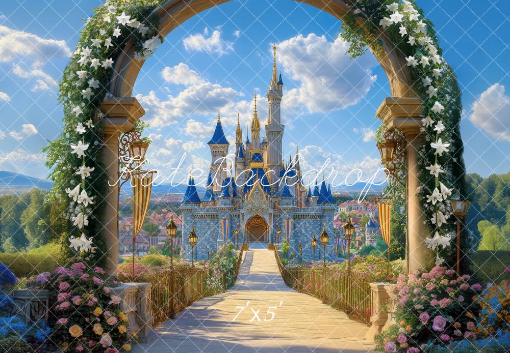 Kate Conte de fées Château Arche Fleurs Toile de fond conçue par Mini MakeBelieve