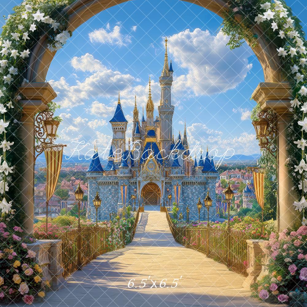 Kate Conte de fées Château Arche Fleurs Toile de fond conçue par Mini MakeBelieve
