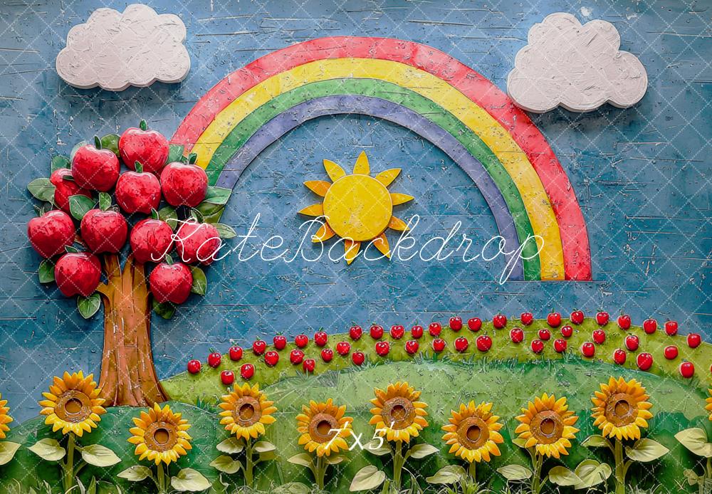 Kate Scolaire Arc-en-ciel Pommes Tournesols Toile de fond conçue par Mini MakeBelieve