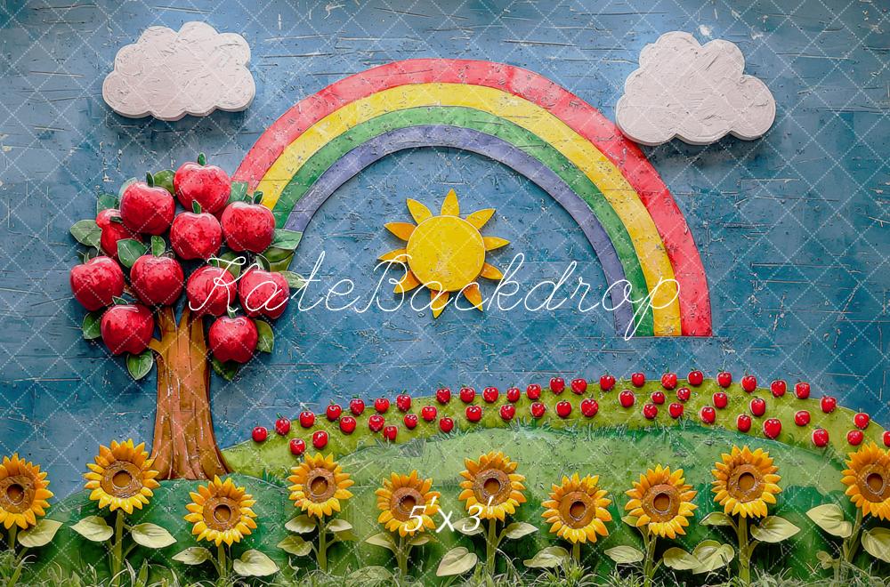 Kate Scolaire Arc-en-ciel Pommes Tournesols Toile de fond conçue par Mini MakeBelieve