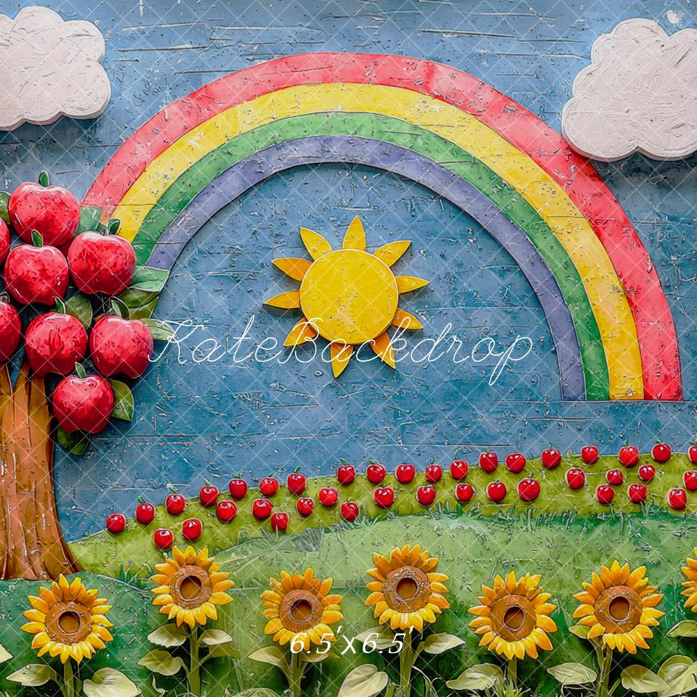 Kate Scolaire Arc-en-ciel Pommes Tournesols Toile de fond conçue par Mini MakeBelieve