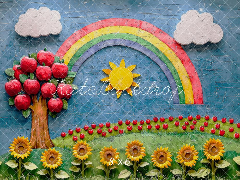 Kate Scolaire Arc-en-ciel Pommes Tournesols Toile de fond conçue par Mini MakeBelieve