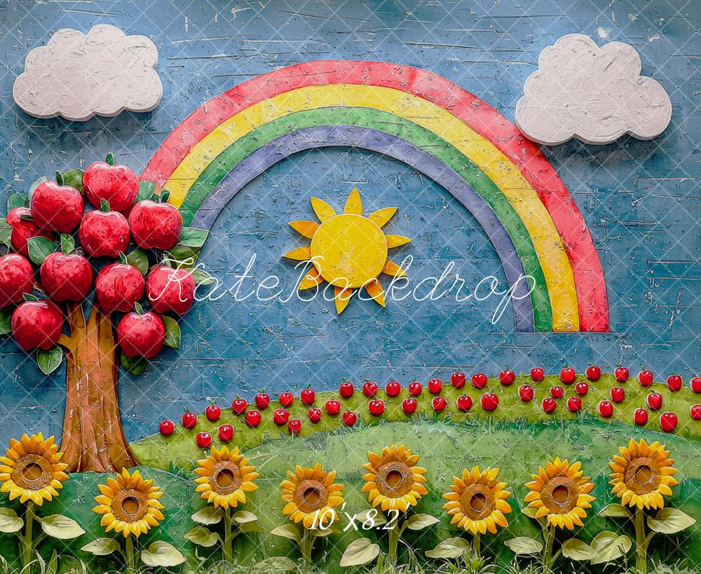 Kate Scolaire Arc-en-ciel Pommes Tournesols Toile de fond conçue par Mini MakeBelieve