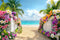 Kate Été Plage Tropical Allée Fleurs Toile de fond conçue par Mini MakeBelieve - Kate Backdrop FR