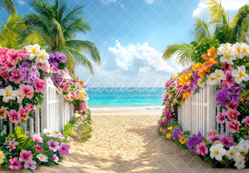 Kate Été Plage Tropical Allée Fleurs Toile de fond conçue par Mini MakeBelieve